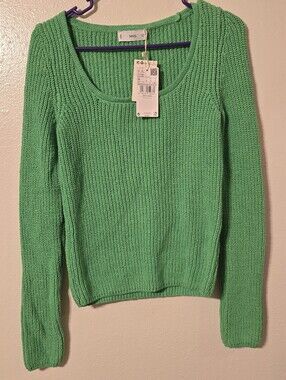 Mango NWT Bright Green Scoop Neck Sweater Size M